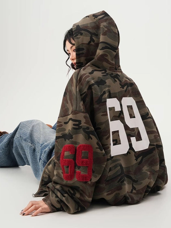 Mens Camouflage Hooded Fleece Cardigan