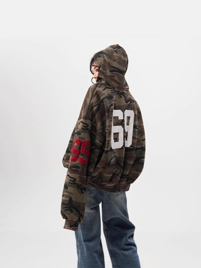 Mens Camouflage Hooded Fleece Cardigan