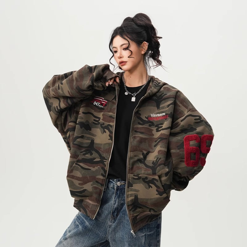 Mens Camouflage Hooded Fleece Cardigan